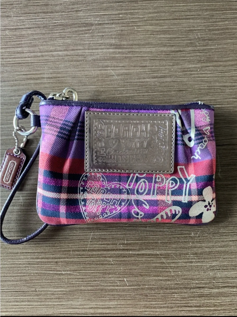Coach 2pc 2010 Poppy Tartan Glam Tote + Wristlet (Purple) 15886 - Picture 13 of 16